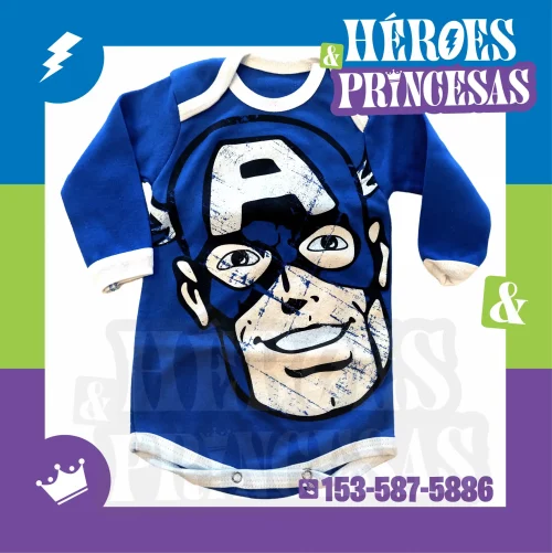 Body para bebé con diseño de Capitán América – ropa infantil Héroes y Princesas Lanús zona sur Argentina