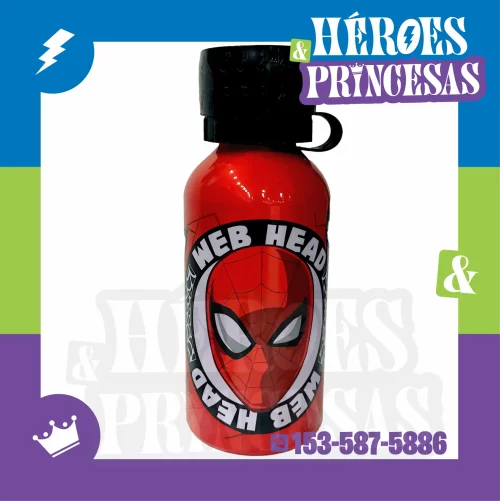 Botella infantil de aluminio con diseño de Spiderman. Ideal para mantener la hidratación en jardín, escuela o salidas.