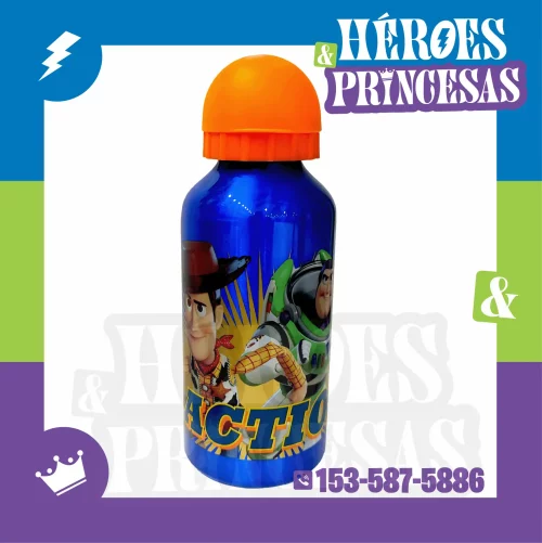 Botella infantil de aluminio con diseño de Toy Story. Práctica, liviana e ideal para escuela o salidas.