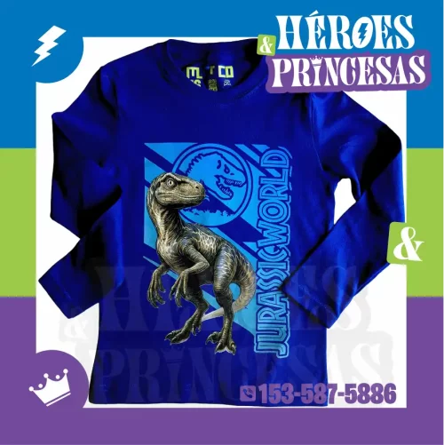 Remera manga larga Jurassic World para niños - Micoco Héroes y Princesas - Dinosaurios y aventura en algodón premium