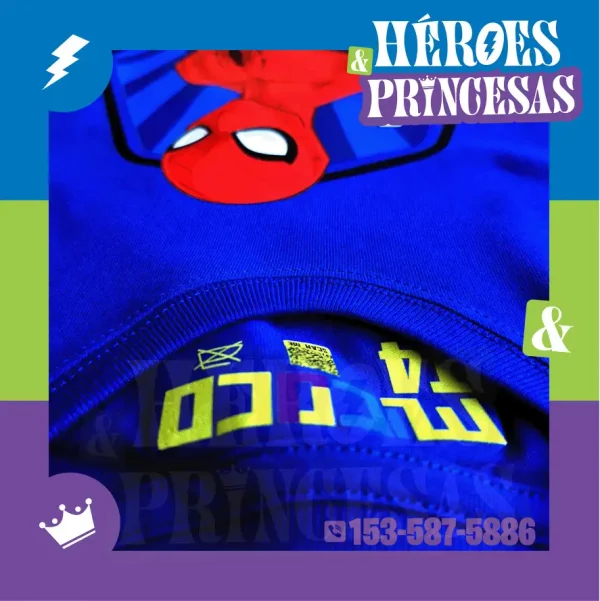 Remera infantil azul de mangas largas con diseño de Spidey, marca micoco de Héroes y Princesas Argentina