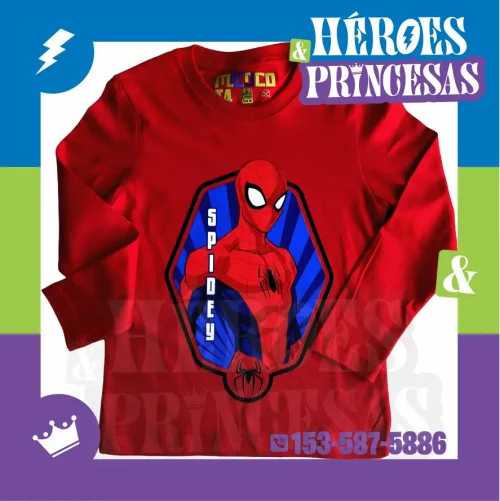 Remera infantil de mangas largas roja con diseño de Spidey, marca micoco de Héroes y Princesas Argentina