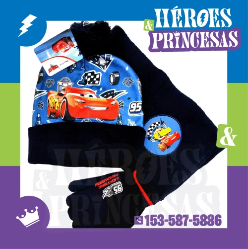 Set de invierno Cars Disney Pixar - Gorro, bufanda y guantes infantiles con diseño de Rayo McQueen - Héroes y Princesas Lanús