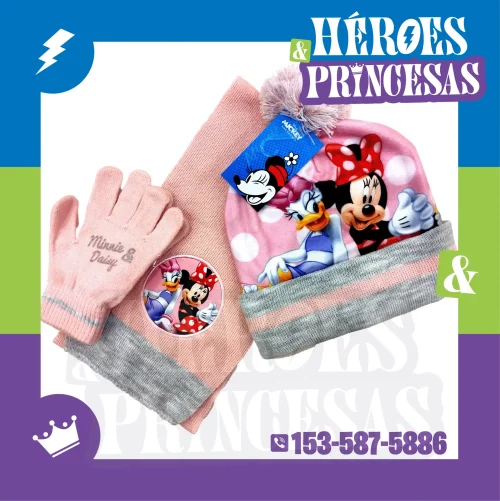 Set Minnie Pompom invierno para niñas - Gorro con pompón y bufanda suave de Disney, colección oficial