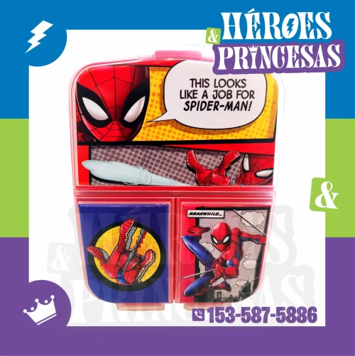 Tupper Spiderman con divisiones - Viñetera infantil con diseño Marvel - Héroes y Princesas Argentina