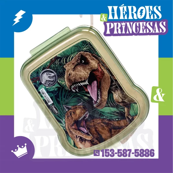 Lunchera infantil colgante con ilustración de dinosaurios y tapa hermética – Héroes y Princesas Lanús Argentina
