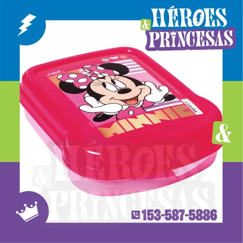 Lunchera infantil rosa con diseño de Minnie en la tapa y cierre hermético – Héroes y Princesas Lanús Argentina