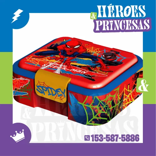 Lunchera multicompartimento Spider-Man Supreme de Wabro con 3 divisiones, diseño colorido y cierre seguro, disponible en Héroes y Princesas Argentina