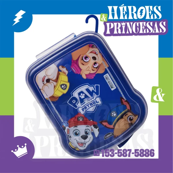 Lunchera Paw Patrol con ganchito para colgar y tapa ilustrada con personajes – Héroes y Princesas Lanús Argentina