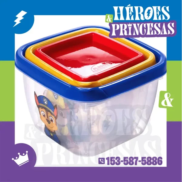 set_tuppers_paw_patrol_x3_hermeticos_140ml_270ml_470ml_heroes_y_princesas_lanus_argentina – set apilable PP BPA FREE en Lanús