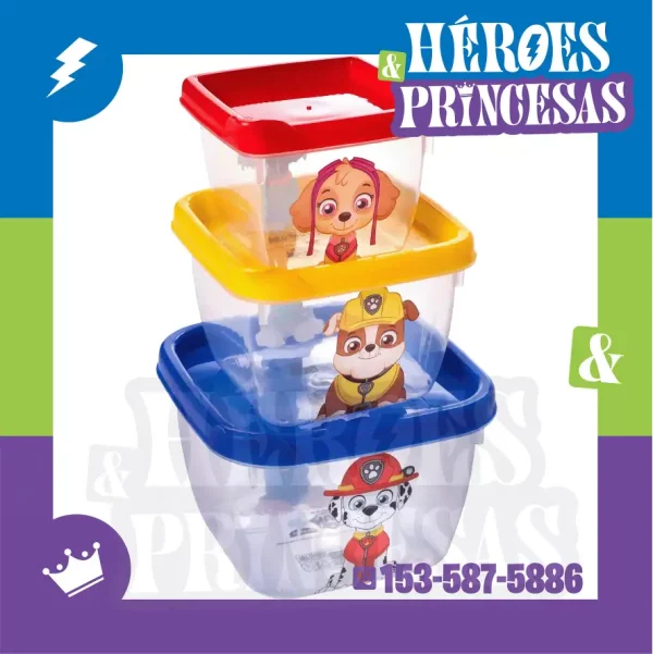 set_tuppers_paw_patrol_x3_hermeticos_140ml_270ml_470ml_heroes_y_princesas_lanus_argentina – set apilable PP BPA FREE en Lanús