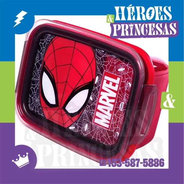 Tupper escolar hermético con diseño de Spiderman y logo Marvel – Ideal para chicos – Héroes y Princesas Lanús Argentina