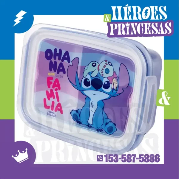Tupper hermético con diseño Ohana de Stitch para vianda escolar – Héroes y Princesas Lanús Argentina