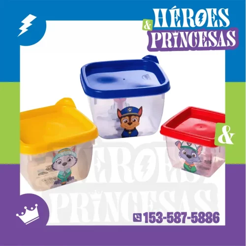 set_tuppers_paw_patrol_x3_hermeticos_140ml_270ml_470ml_heroes_y_princesas_lanus_argentina – set apilable PP BPA FREE en Lanús